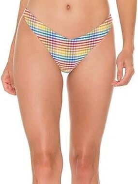 NWT Onia ‘Chiara’ Bikini Bottoms in “Conch Shank” Pink Multicolor Plaid Size XL